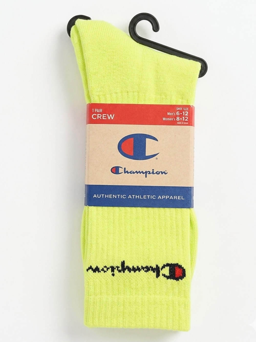 Champion Neon Yellow Crew Socks with Logo
